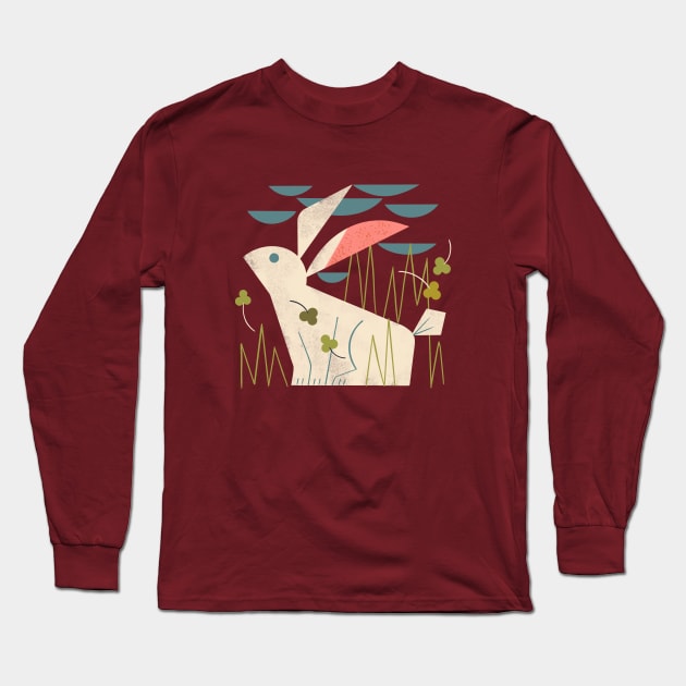 Rabbit and Clover Long Sleeve T-Shirt by Renea L Thull